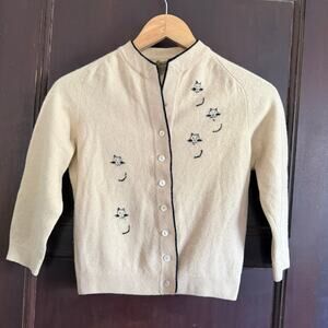 50s Vintage Bernhard Altmann Cream Bernamere Wool Fur Cat Cardigan Small Medium